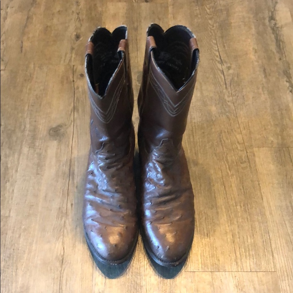 Justin Ostrich Leather Brown Boots